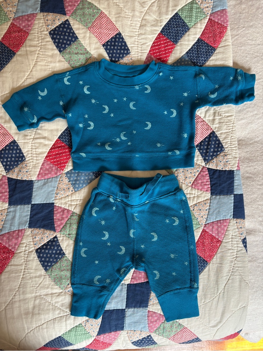 Hanna Andersson Blue Moon Waffle Knit Set Size 0-3 Months (Runs Large)